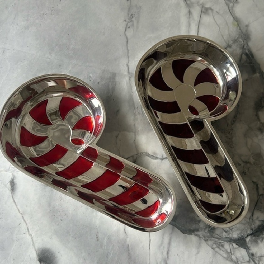 Set of 2 Vintage Silver Plated 8” Candy Cane Design  Dish Collection By Godinger